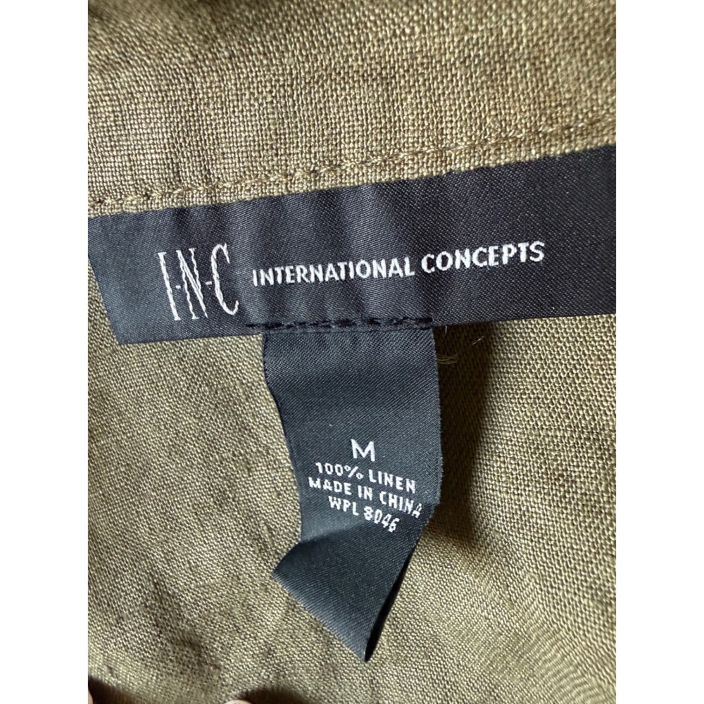 INC International Concepts Metallic Gold Linen Utility Jacket Olive Green Medium - Picture 4 of 5